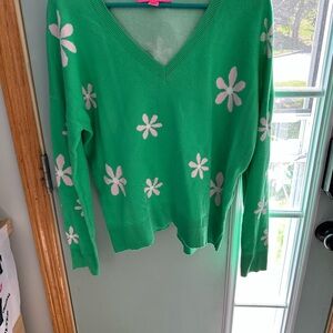 Green Sweater with White Floral Pattern